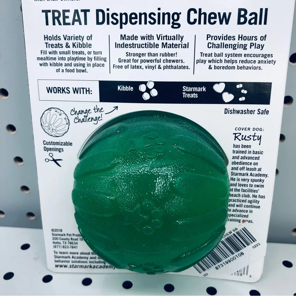 NEW STARMARK Dog Toy Treat Dispensing CHEWBALL Medium Large Green